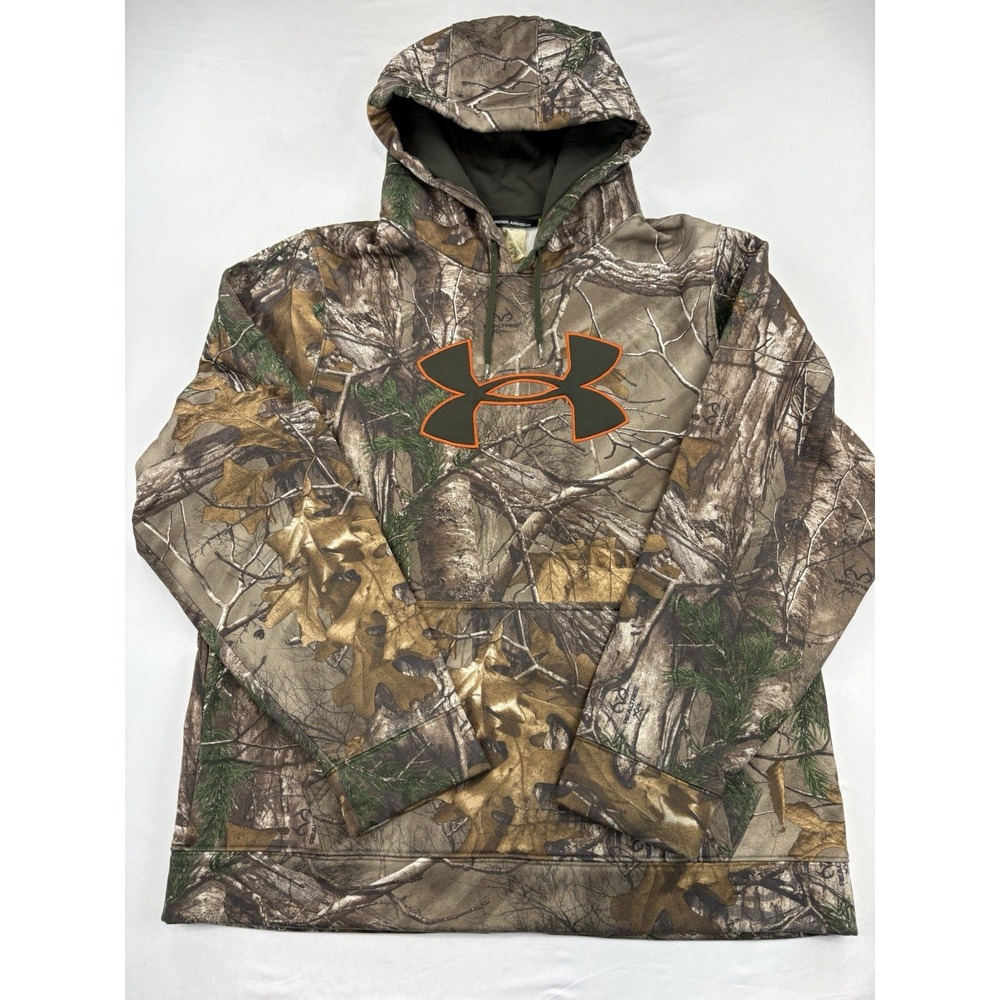 Under Armour Brown Camo Hoodie with Orange Trim Logo Men's Large
